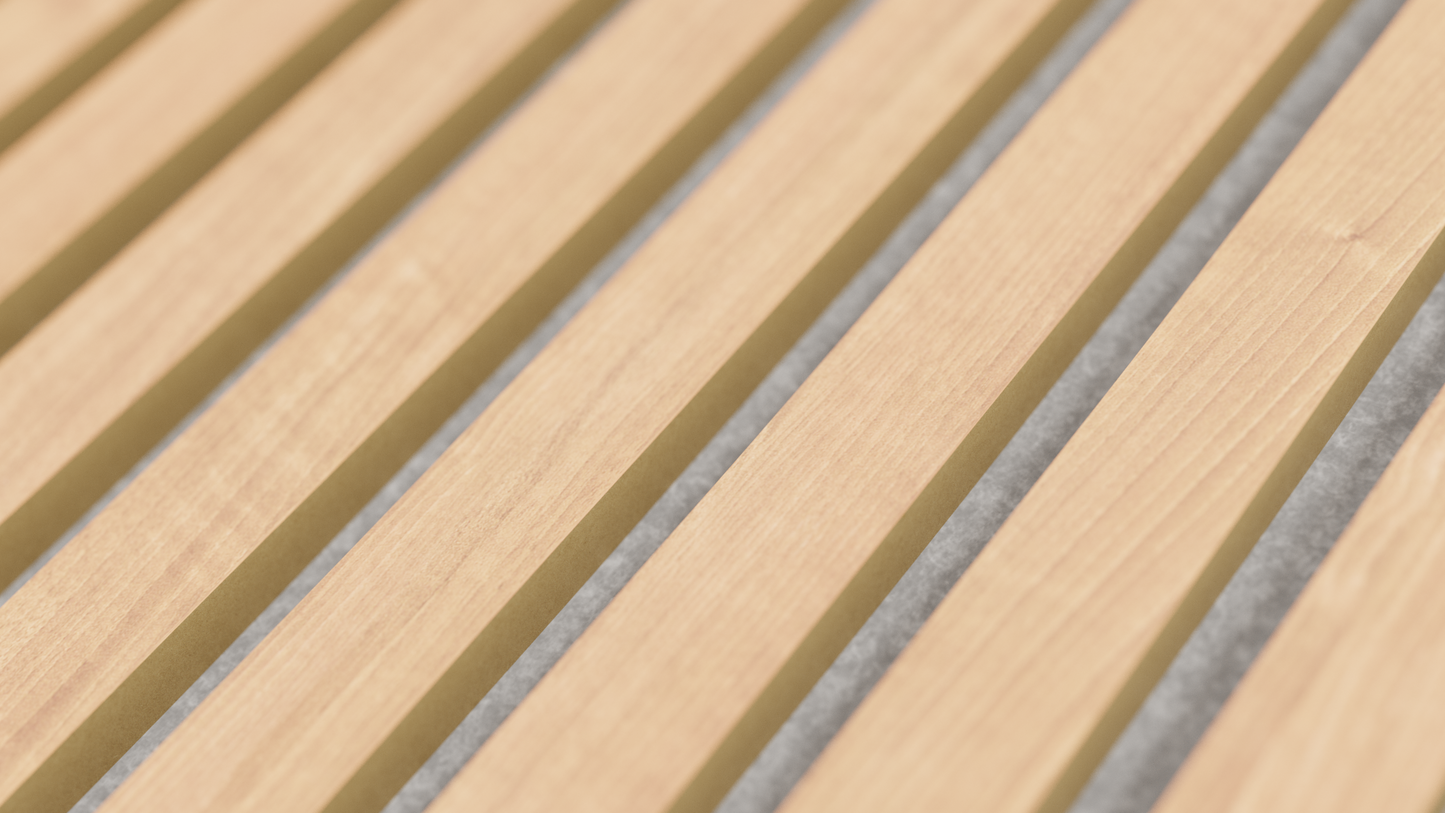 Acoustic wood panel in classic oak with grey felt.