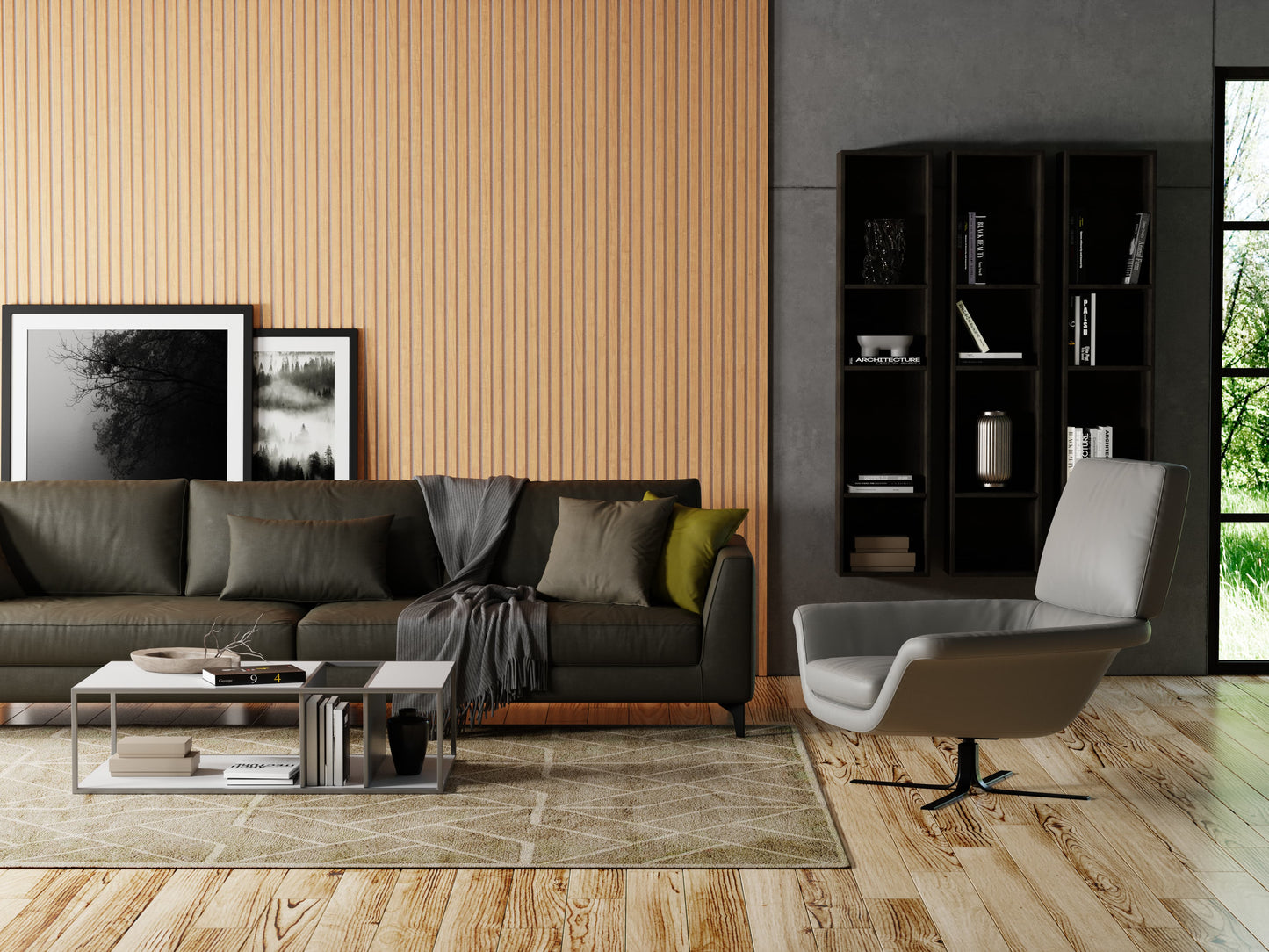 Classic Oak Acoustic Slat Wall Panel (Grey Felt) | Two-Tone Wood Panel