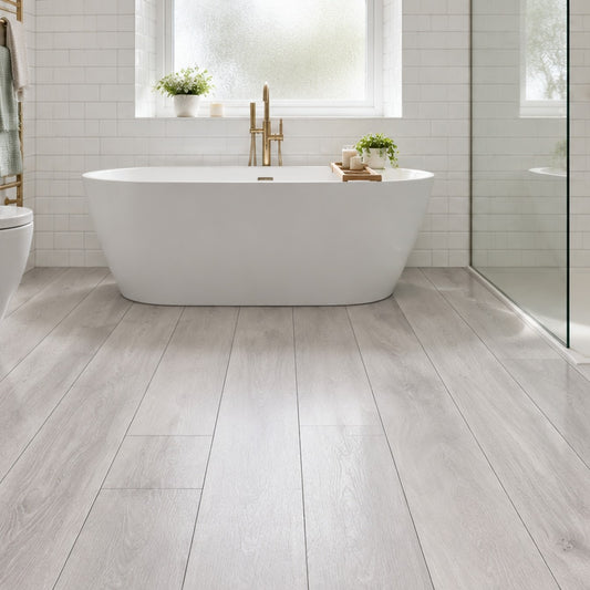 Nordvik Lofoten Frost SPC vinyl flooring laid in a room