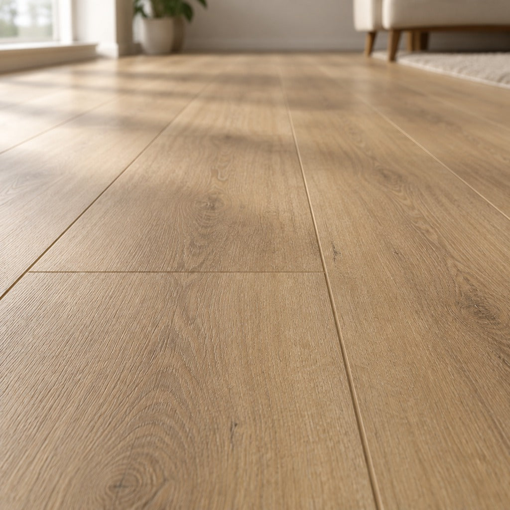 Nordvik Bergen Honey SPC vinyl plank close-up showing grain and bevelled edges