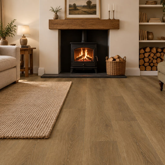 Nordvik Helsinki Amber SPC vinyl flooring laid in a room