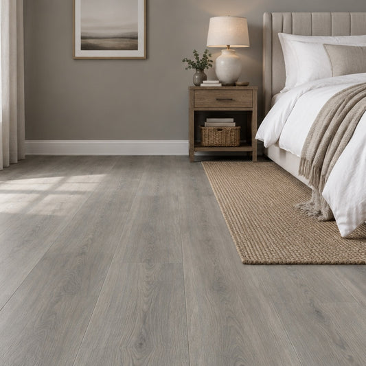 Nordvik Malmö Mist SPC vinyl flooring laid in a room