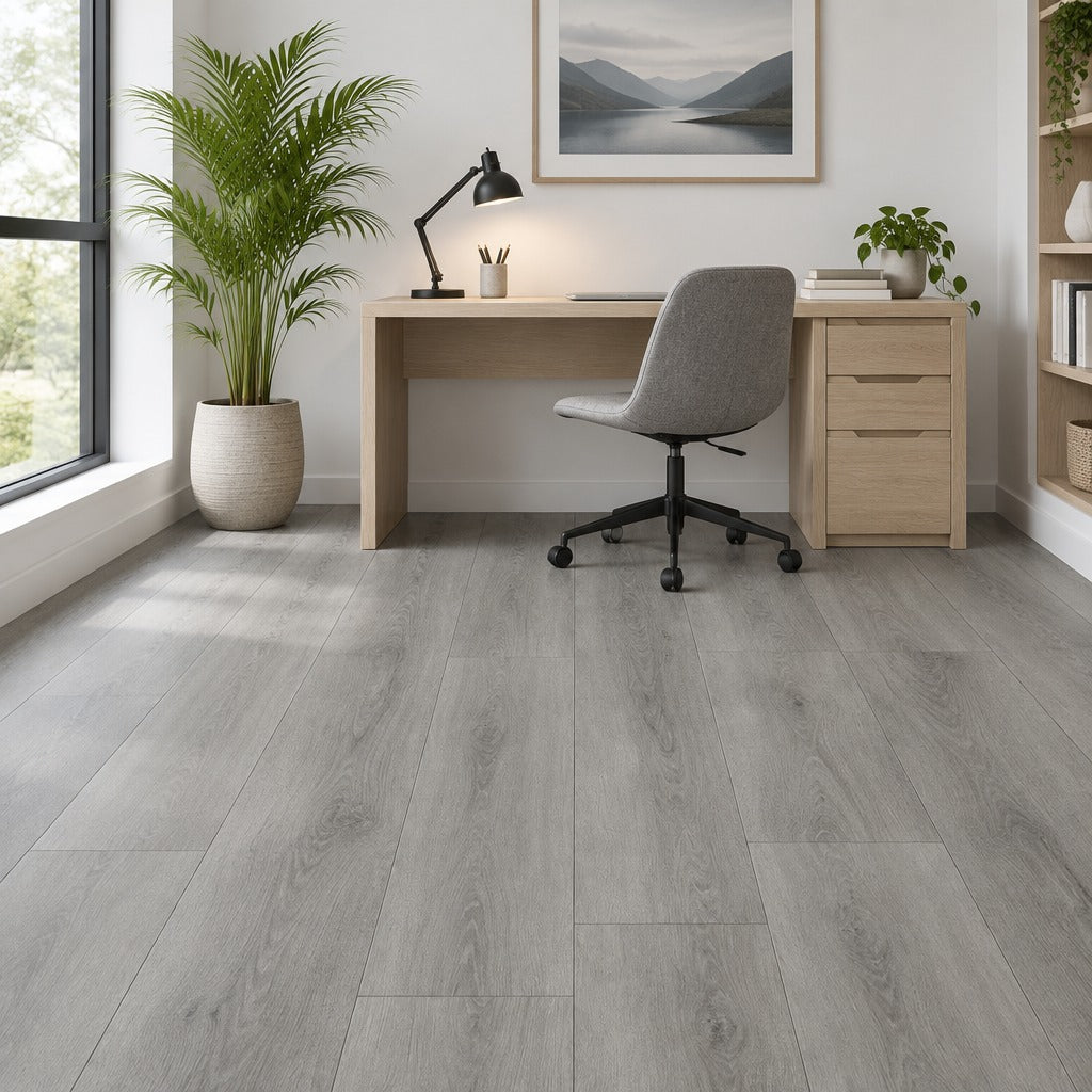 Nordvik Fjord Grey SPC vinyl flooring in a second room setting