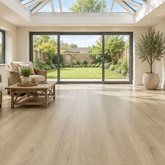 Nordvik Gotland Sand SPC vinyl flooring laid in a room