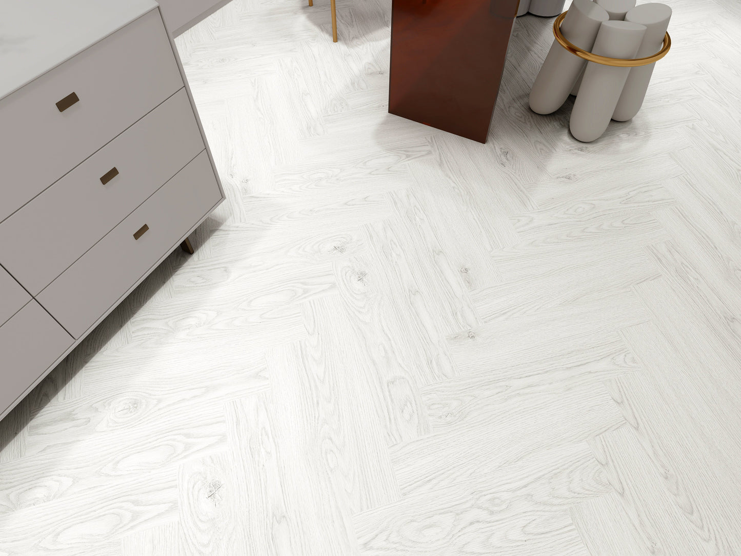 Snowflake Oak Herringbone Laminate Flooring 12mm