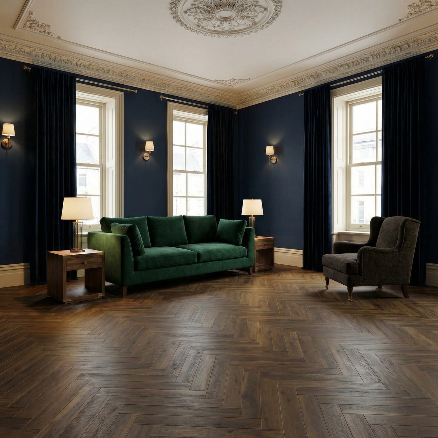 Charred Oak Herringbone Laminate Flooring 12mm | AC4 Premium