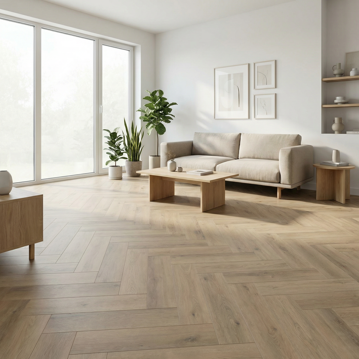 Herringbone Laminate Flooring 12mm – Greige Oak