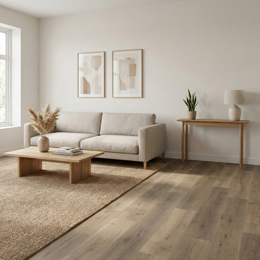 Laminate Flooring 10mm Built-In Underlay – Greige Oak