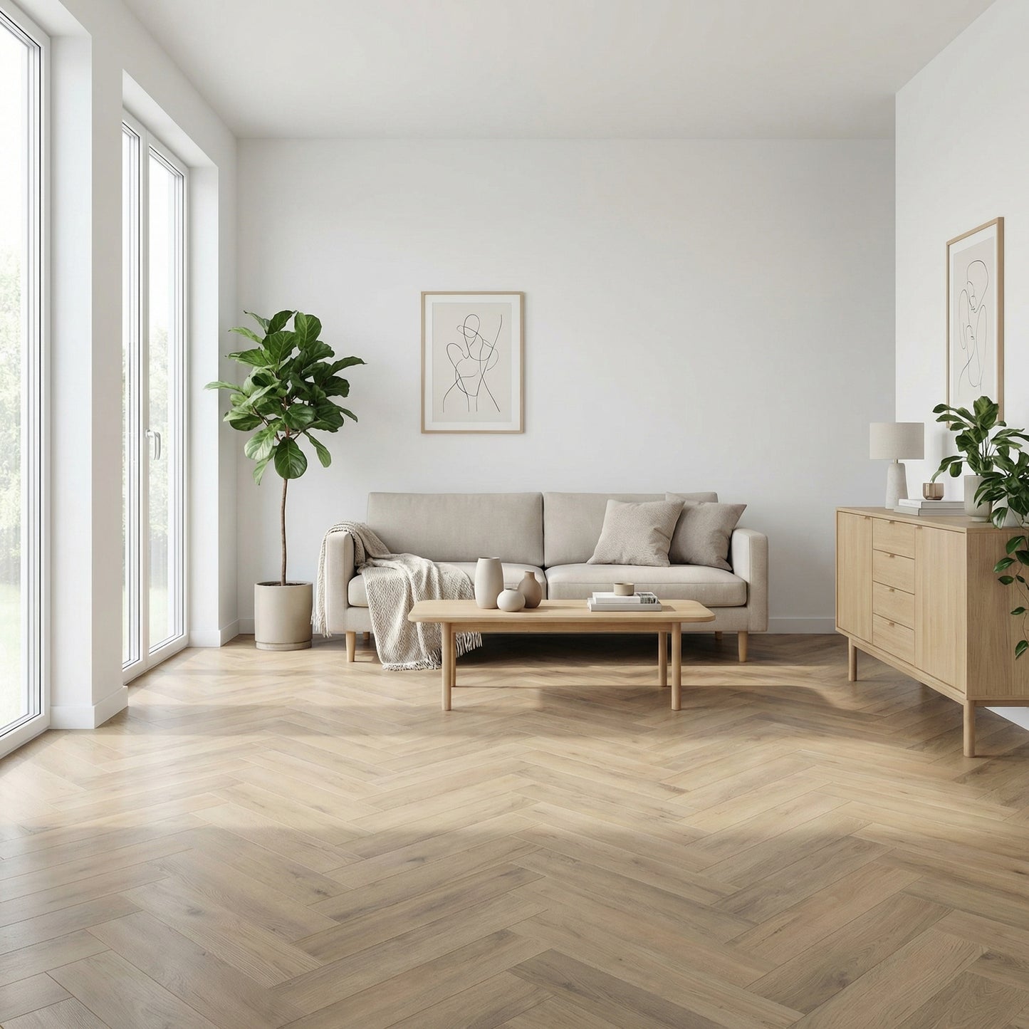 Herringbone Laminate Flooring 12mm – Greige Oak