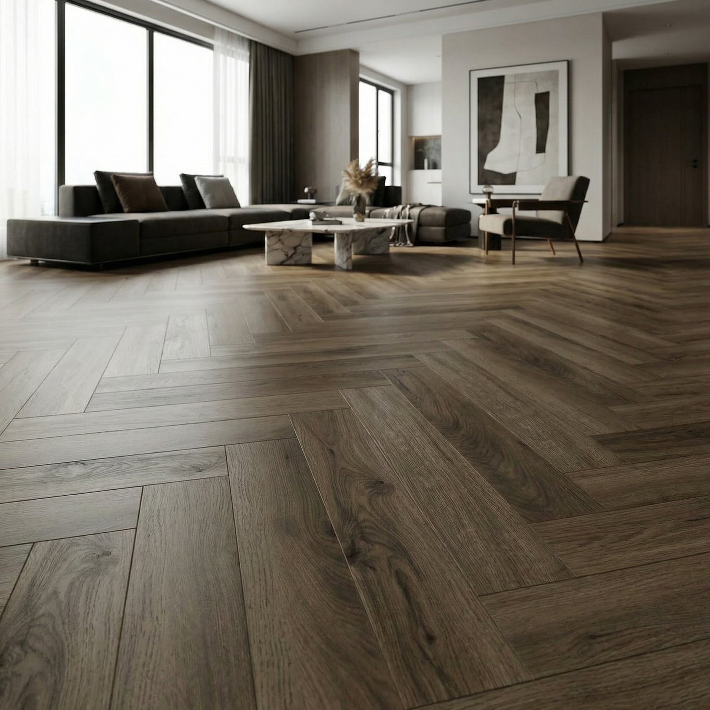 Limed Oak Herringbone Laminate Flooring 12mm
