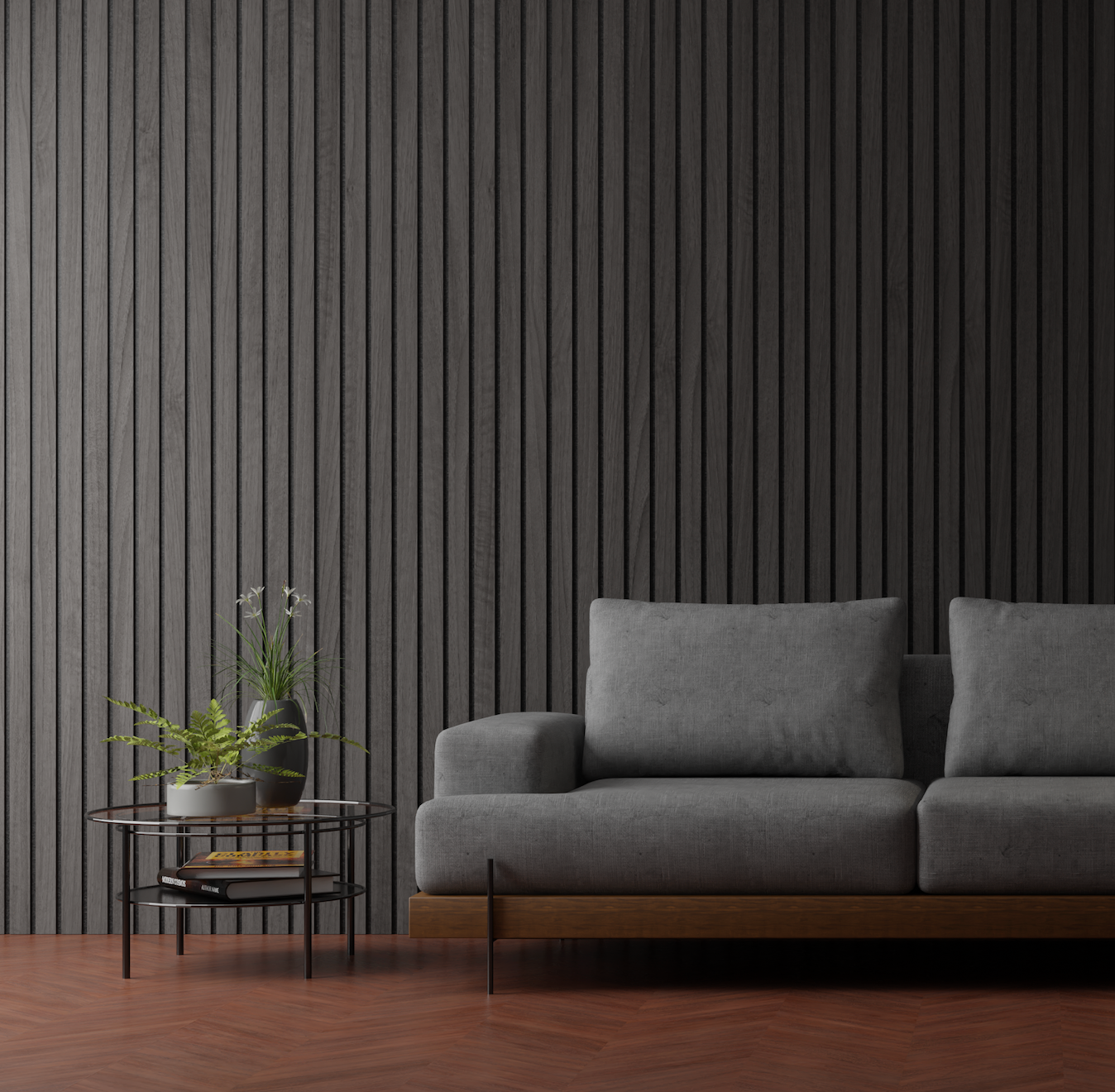 Black wide wood slat wall panel