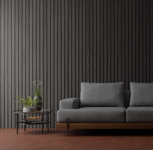 Black wide wood slat wall panel