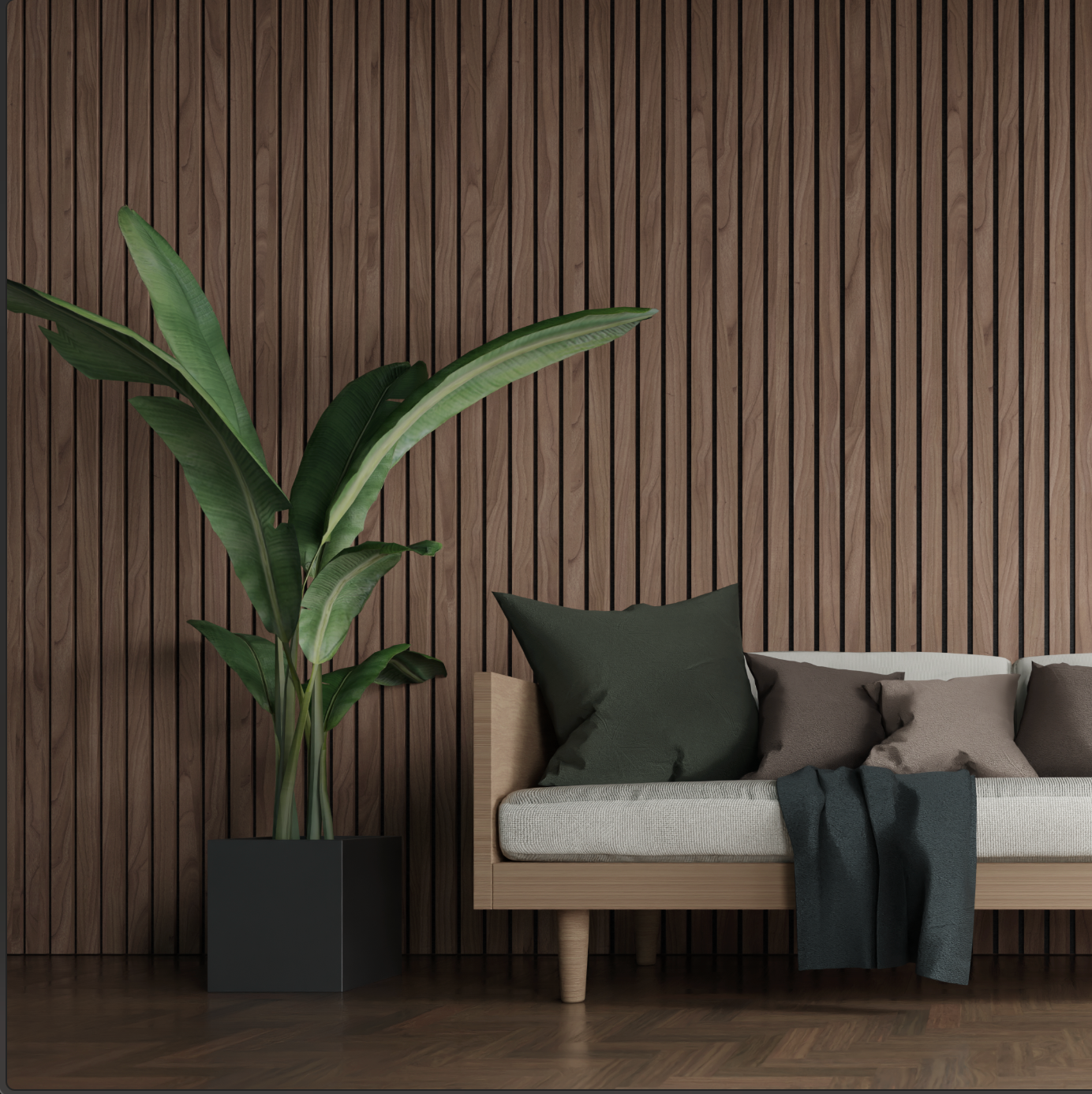 Walnut wide slat wood panel