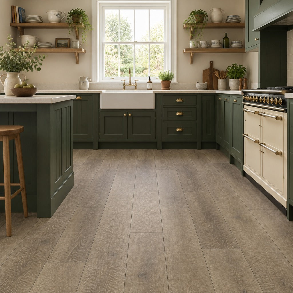 Nordvik Skagen Driftwood SPC vinyl flooring in a second room setting