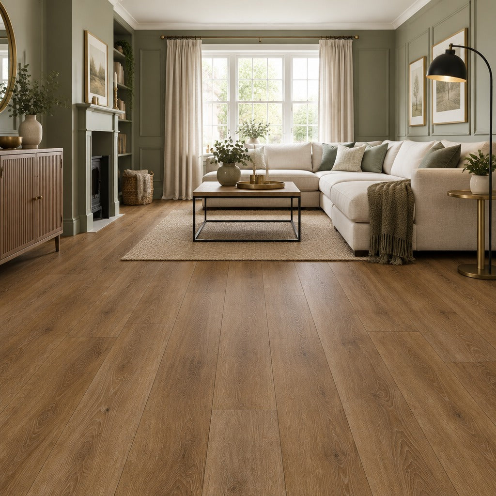 Nordvik Oslo Umber SPC vinyl flooring in a second room setting
