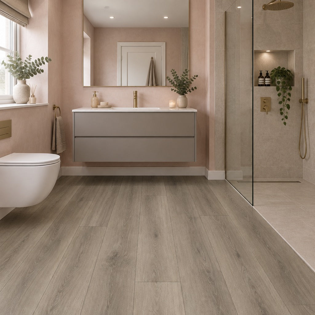Nordvik Uppsala Taupe SPC vinyl flooring in a second room setting