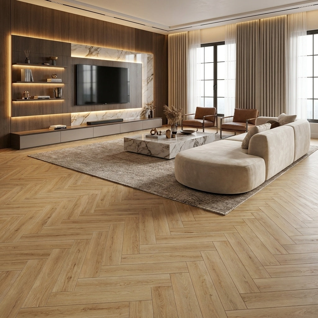 Golden Oak Herringbone Laminate Flooring 12mm