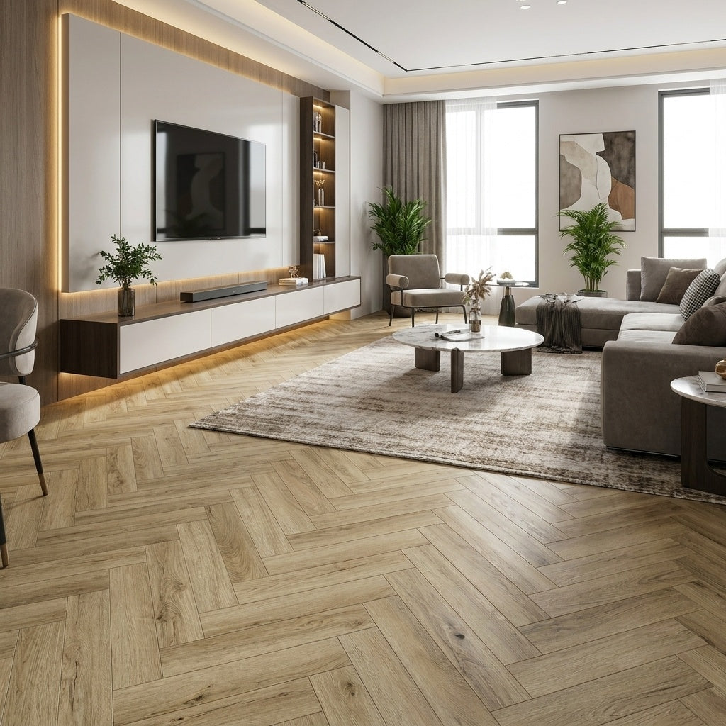 Limed Oak Herringbone Laminate Flooring 12mm