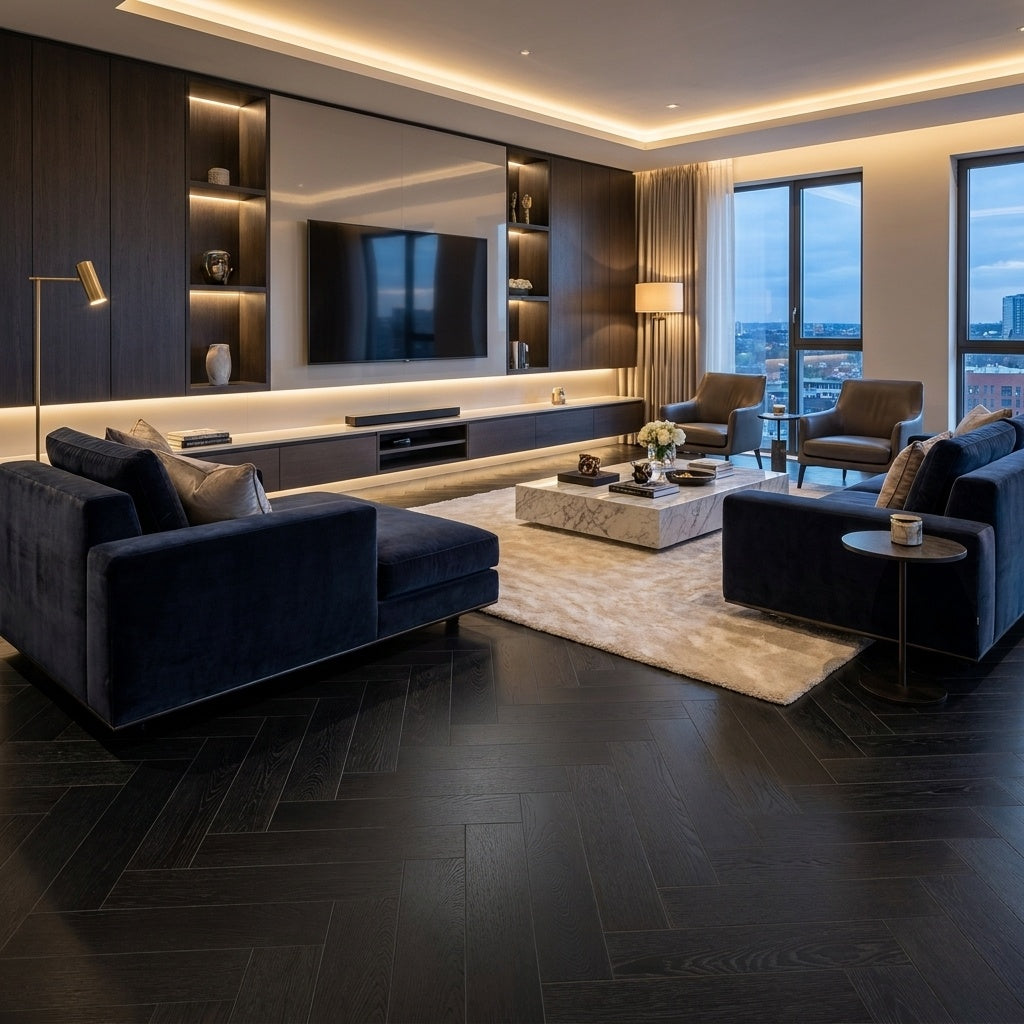 Midnight Oak Herringbone Laminate Flooring 12mm