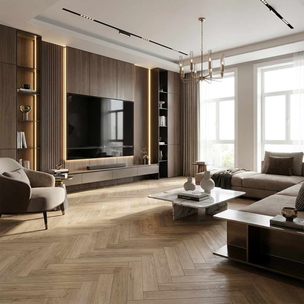 Naked Oak Herringbone Laminate Flooring 12mm