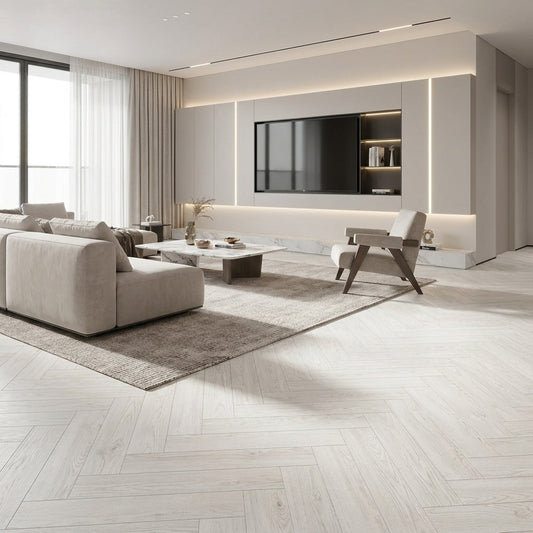 Snowflake Oak Herringbone Laminate Flooring 12mm