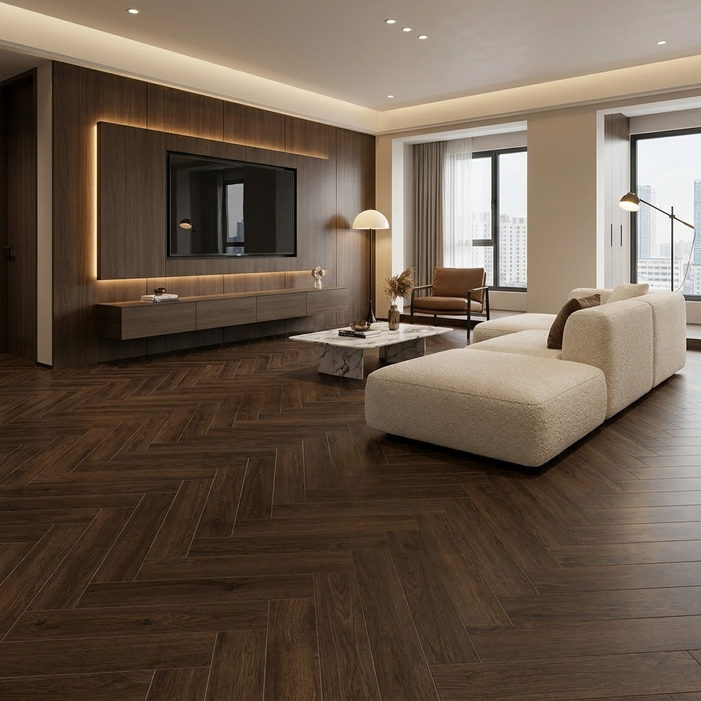Walnut Oak Herringbone Laminate Flooring 12mm