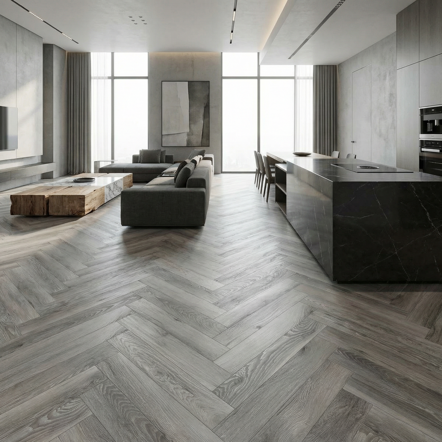 Washed Oak Herringbone Laminate Flooring 12mm